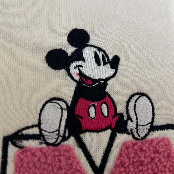 Classic Disney Embroidered Mickey Mouse Bomber Varsity Jacket Top Cream Pink - Picture 12 of 12